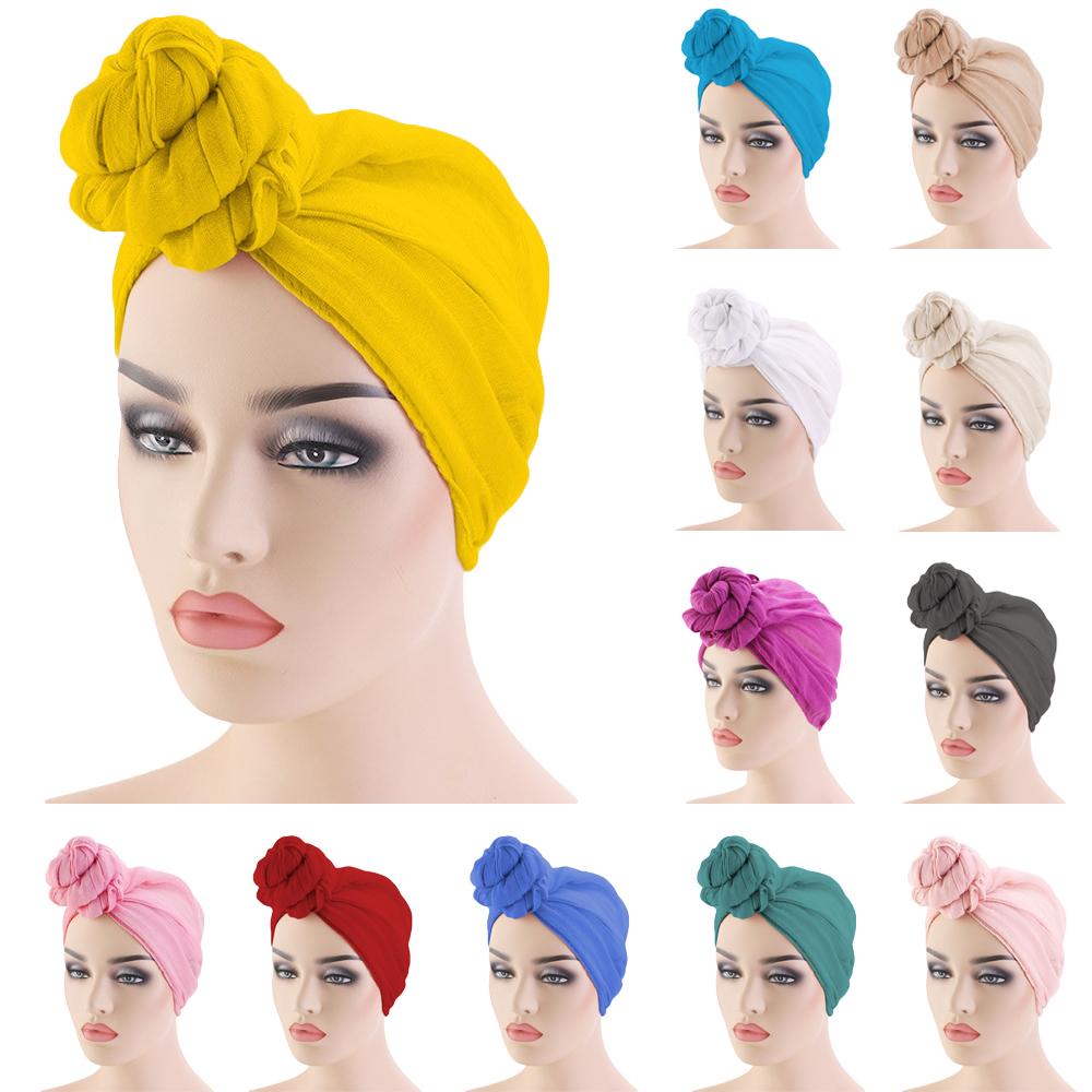 Women Knot Bonnet Chemo Hair Loss Cap Muslim Hijab Long Turban Hats Head Scarf Wrap Islamic Arab Scarf Knot Solid Color 180*70cm