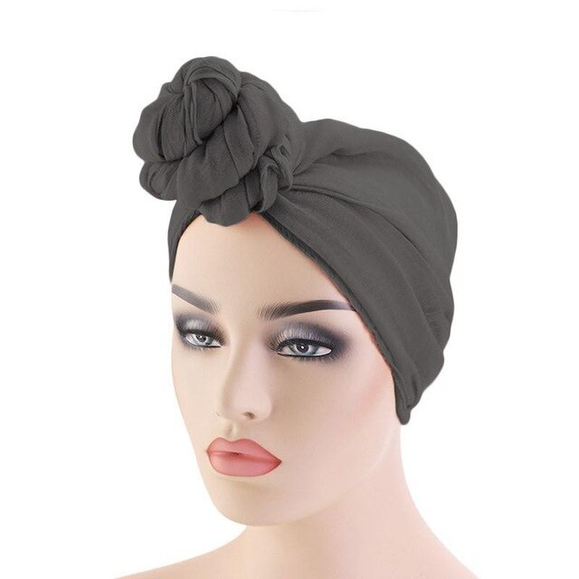 Women Knot Bonnet Chemo Hair Loss Cap Muslim Hijab Long Turban Hats Head Scarf Wrap Islamic Arab Scarf Knot Solid Color 180*70cm