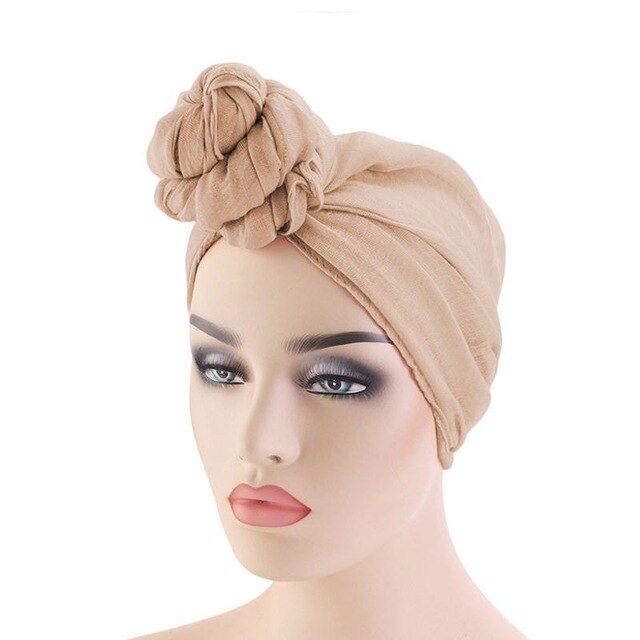 Women Knot Bonnet Chemo Hair Loss Cap Muslim Hijab Long Turban Hats Head Scarf Wrap Islamic Arab Scarf Knot Solid Color 180*70cm