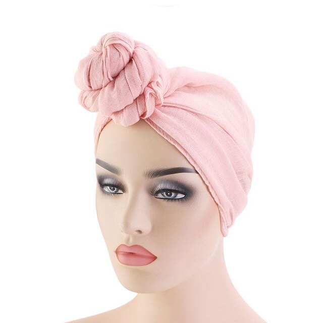 Women Knot Bonnet Chemo Hair Loss Cap Muslim Hijab Long Turban Hats Head Scarf Wrap Islamic Arab Scarf Knot Solid Color 180*70cm