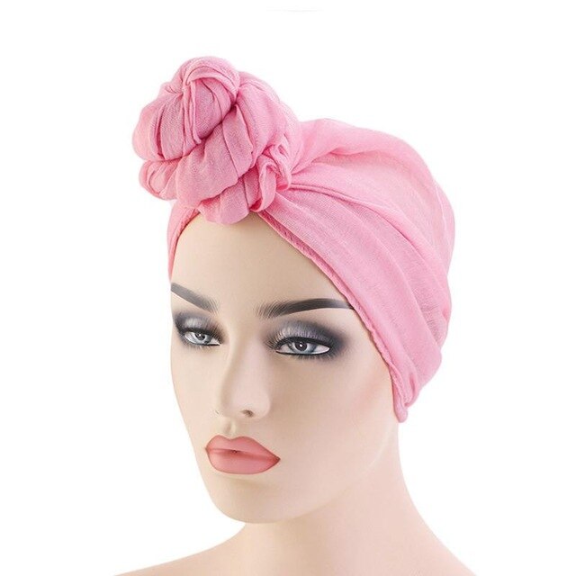 Women Knot Bonnet Chemo Hair Loss Cap Muslim Hijab Long Turban Hats Head Scarf Wrap Islamic Arab Scarf Knot Solid Color 180*70cm