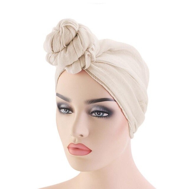 Women Knot Bonnet Chemo Hair Loss Cap Muslim Hijab Long Turban Hats Head Scarf Wrap Islamic Arab Scarf Knot Solid Color 180*70cm