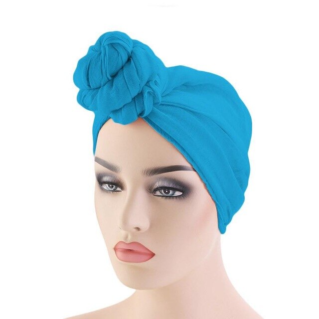 Women Knot Bonnet Chemo Hair Loss Cap Muslim Hijab Long Turban Hats Head Scarf Wrap Islamic Arab Scarf Knot Solid Color 180*70cm