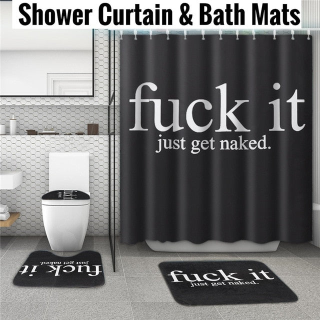 Personalized Bathroom Set Non-Slip Pedestal Rug Lid Toilet Seat Cover Bath Floor Mat Polyester Shower Curtain Bathroom Decor