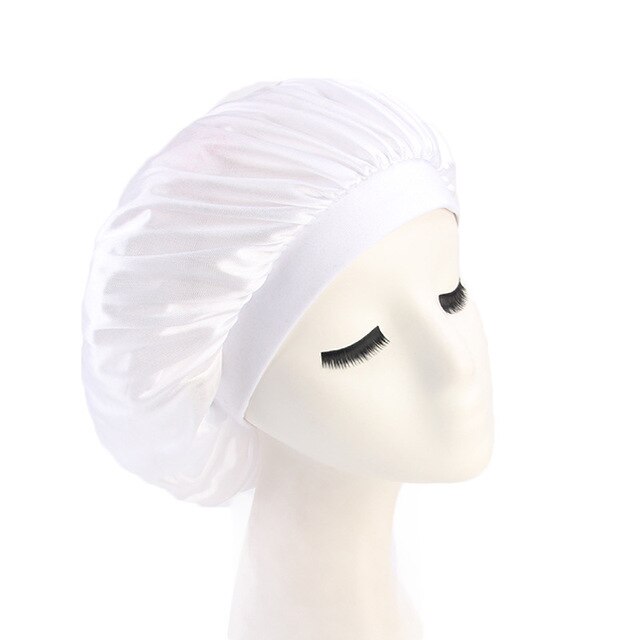 58cm Adjust Solid Satin Bonnet Hair Styling Cap Long Hair Care Women Night Sleep Hat Silk Head Wrap Shower Cap Hair Styling Tool