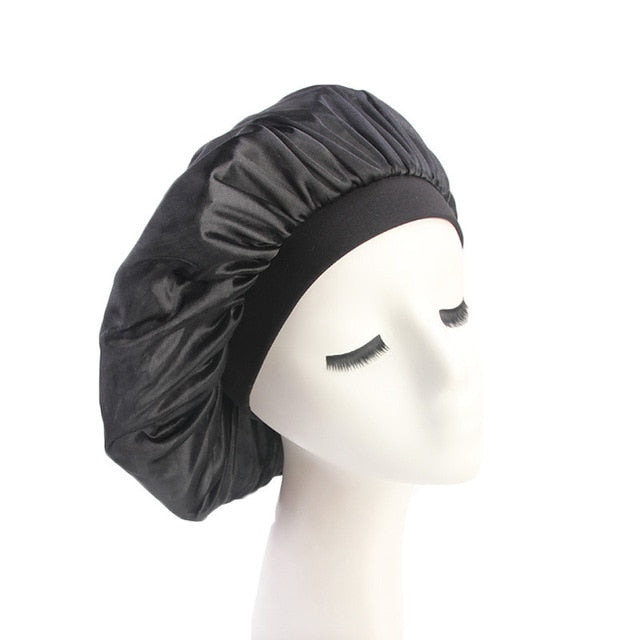 58cm Adjust Solid Satin Bonnet Hair Styling Cap Long Hair Care Women Night Sleep Hat Silk Head Wrap Shower Cap Hair Styling Tool