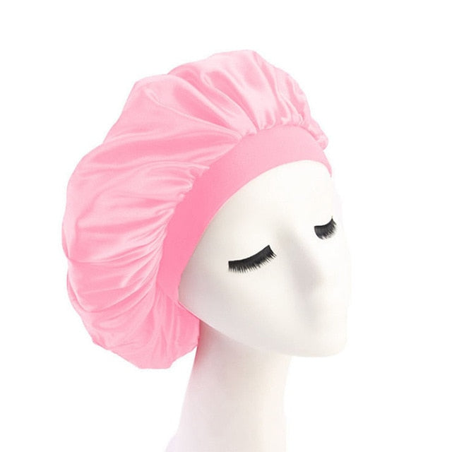 58cm Adjust Solid Satin Bonnet Hair Styling Cap Long Hair Care Women Night Sleep Hat Silk Head Wrap Shower Cap Hair Styling Tool