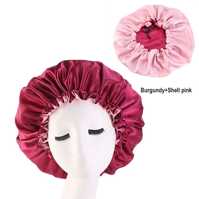 Reversible Satin Bonnet Hair Caps Double Layer Adjust Sleep Night Cap Head Cover Hat For Curly Springy Hair Styling Accessories