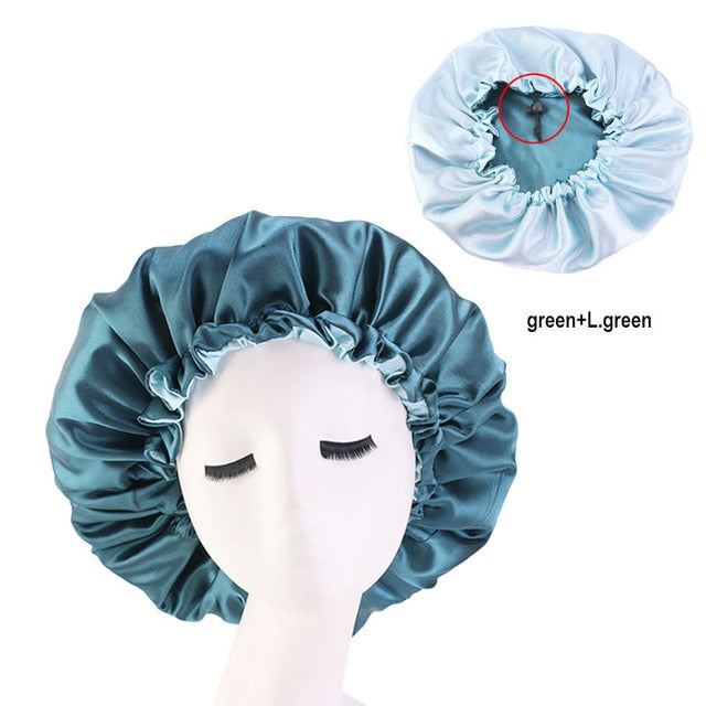 Reversible Satin Bonnet Hair Caps Double Layer Adjust Sleep Night Cap Head Cover Hat For Curly Springy Hair Styling Accessories