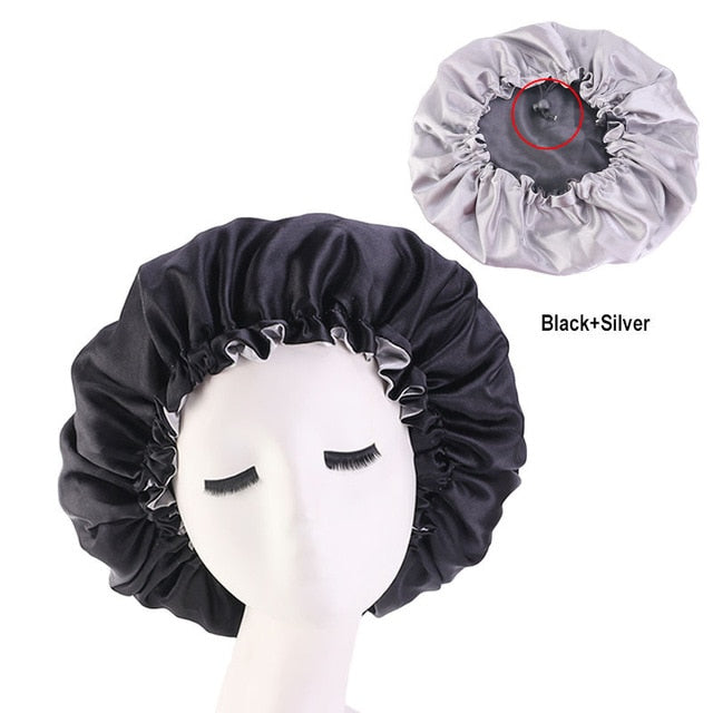 Reversible Satin Bonnet Hair Caps Double Layer Adjust Sleep Night Cap Head Cover Hat For Curly Springy Hair Styling Accessories