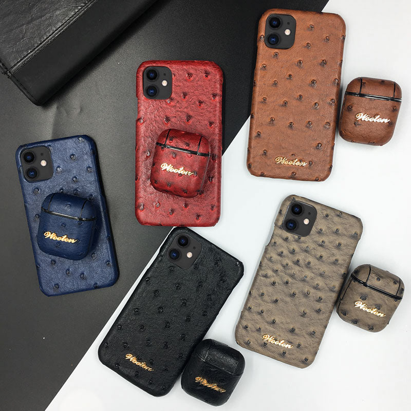 Luxury Ostrich Imitation Leather Case For iPhone 11 Pro Max XS 7 8 6 6S Plus X XR Hard Cover For Airpods Charging Earphone Cases