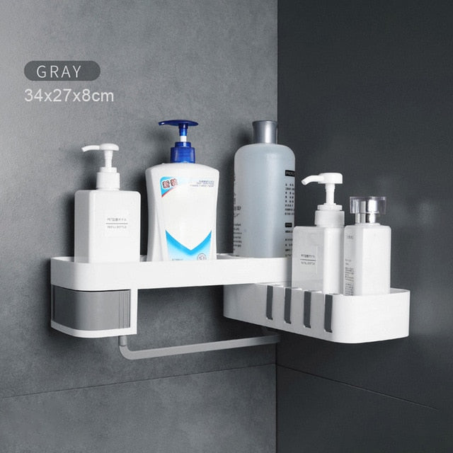 Punch-free Bathroom Shelf Shampoo Cosmetic Storage Rack Wall Mounted Kitchen Plastic Organizer Holder Home Bathroom Accessories