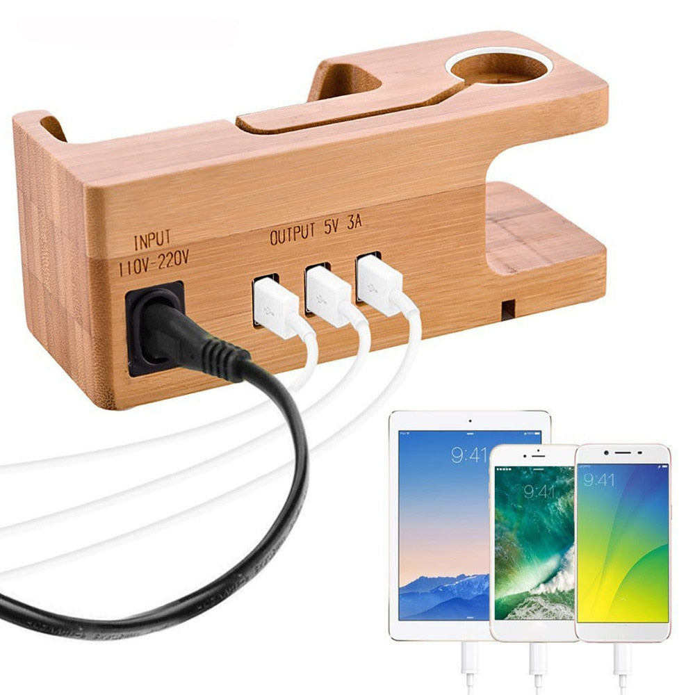 Besegad Bamboo Charging Charger Dock Mount Holder Station for Apple Watch iWatch Series 4 3 2 1 38/42mm iPhone 10 X 8 7 6s Plus
