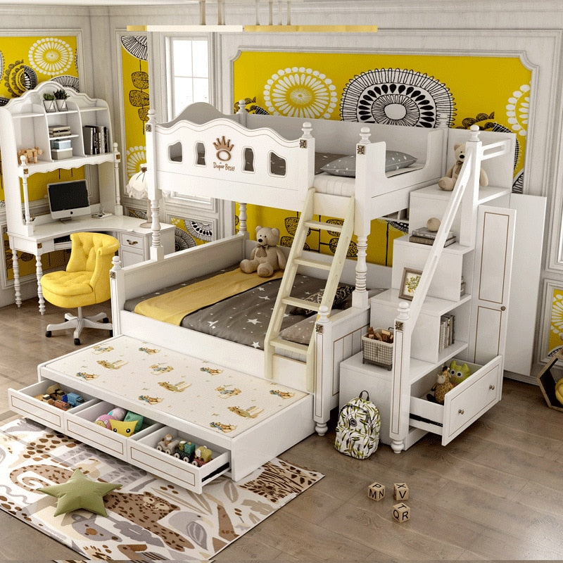 Solid wood children's bed high and low bed bunk  princess bed multi-function two-story