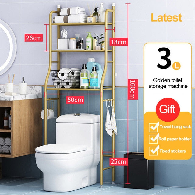 Thicken Stainless Steel Rack Toilet Cabinet Shelving Kitchen Washing Machine Rack Bathroom Space-saving Shelf clean Finish Hold