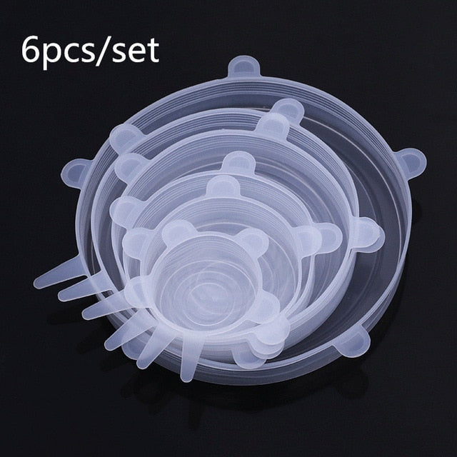 6pcs Silicone Caps Silicone Food Lids Adaptable Silicone Caps Silicone Cap  Elastic Silicone Food Cover Cookware Bowl Reusable