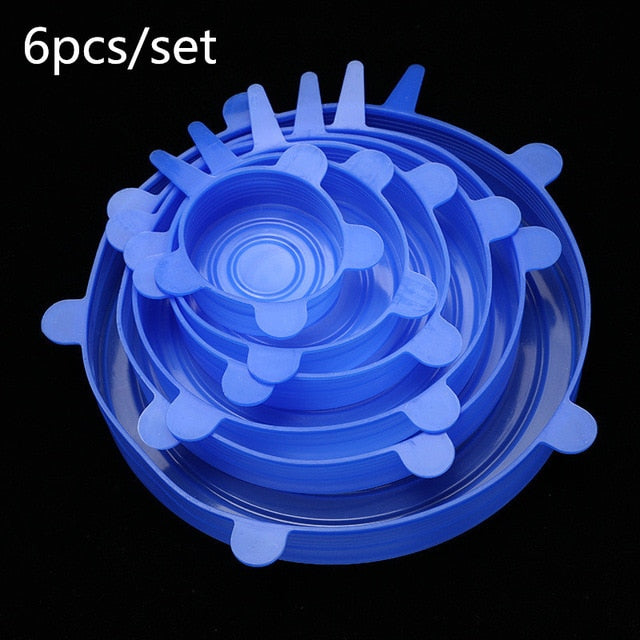 6pcs Silicone Caps Silicone Food Lids Adaptable Silicone Caps Silicone Cap  Elastic Silicone Food Cover Cookware Bowl Reusable