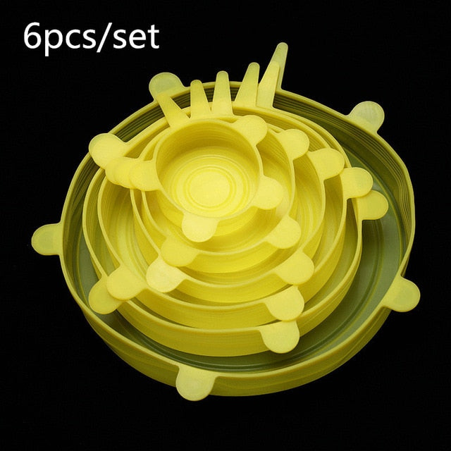 6pcs Silicone Caps Silicone Food Lids Adaptable Silicone Caps Silicone Cap  Elastic Silicone Food Cover Cookware Bowl Reusable