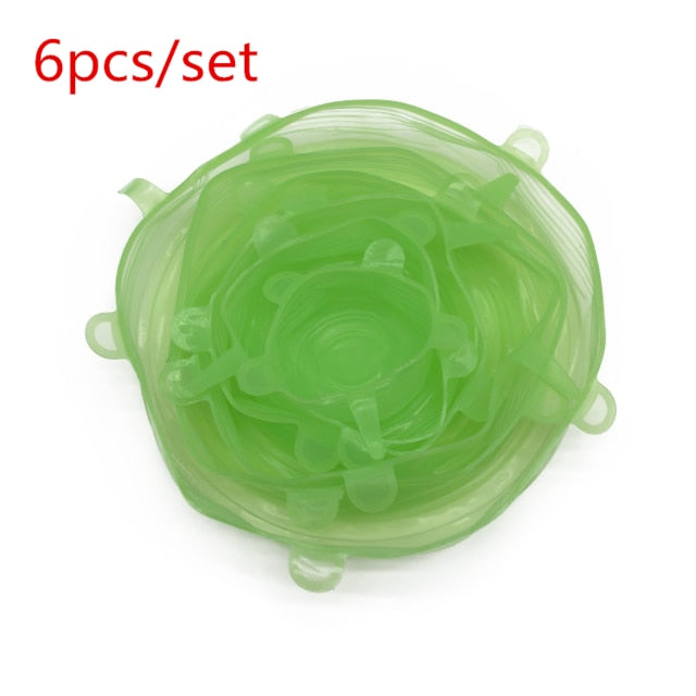 6pcs Silicone Caps Silicone Food Lids Adaptable Silicone Caps Silicone Cap  Elastic Silicone Food Cover Cookware Bowl Reusable