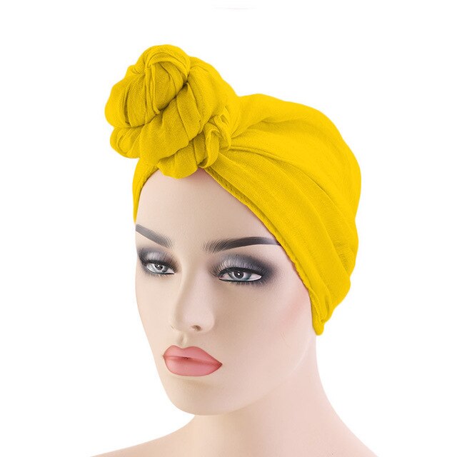 Women Knot Bonnet Chemo Hair Loss Cap Muslim Hijab Long Turban Hats Head Scarf Wrap Islamic Arab Scarf Knot Solid Color 180*70cm