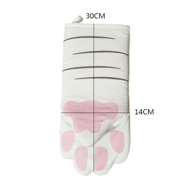 3D Cartoon Cat Paws Oven Mitts Long Cotton Baking Insulation Gloves Microwave Heat Resistant Non-slip Kitchen Gloves