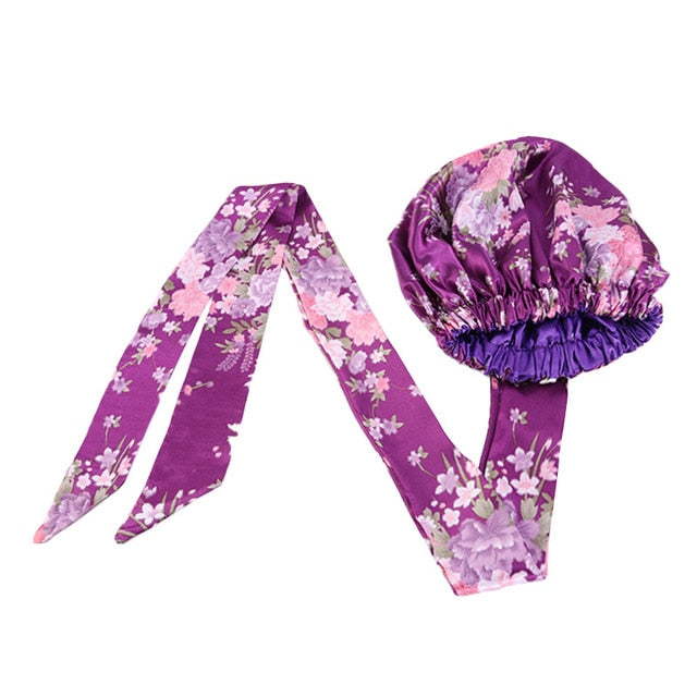 African pattern satin linned bonnet With Long Ribbon headwrap Double Layer Headwrap headscarf Ankara Big Size Women Hair Cover