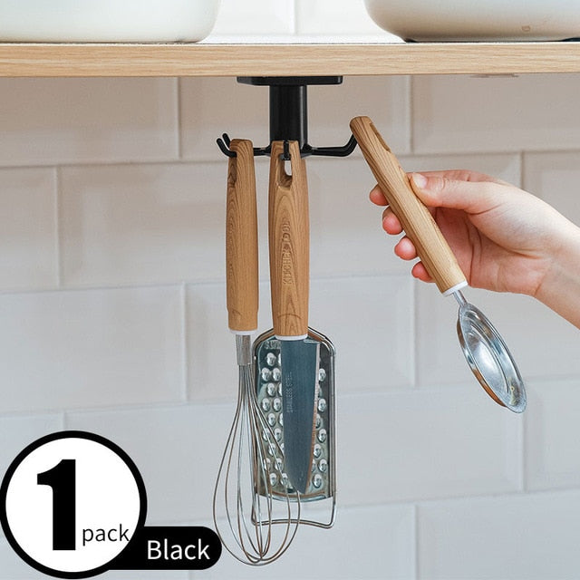 360 Degrees Rotated Kitchen Hooks Self Adhesive 6 Hooks Home Wall Door Hook Handbag Clothes Ties Bag Hanger Hanging Rack