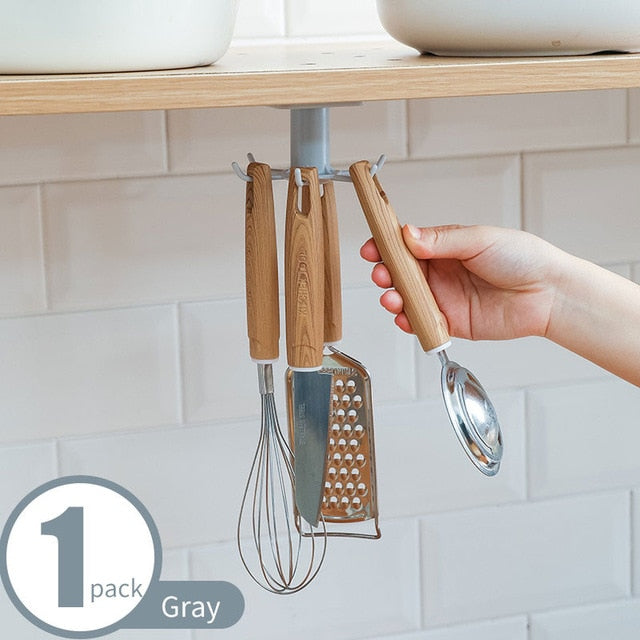 360 Degrees Rotated Kitchen Hooks Self Adhesive 6 Hooks Home Wall Door Hook Handbag Clothes Ties Bag Hanger Hanging Rack