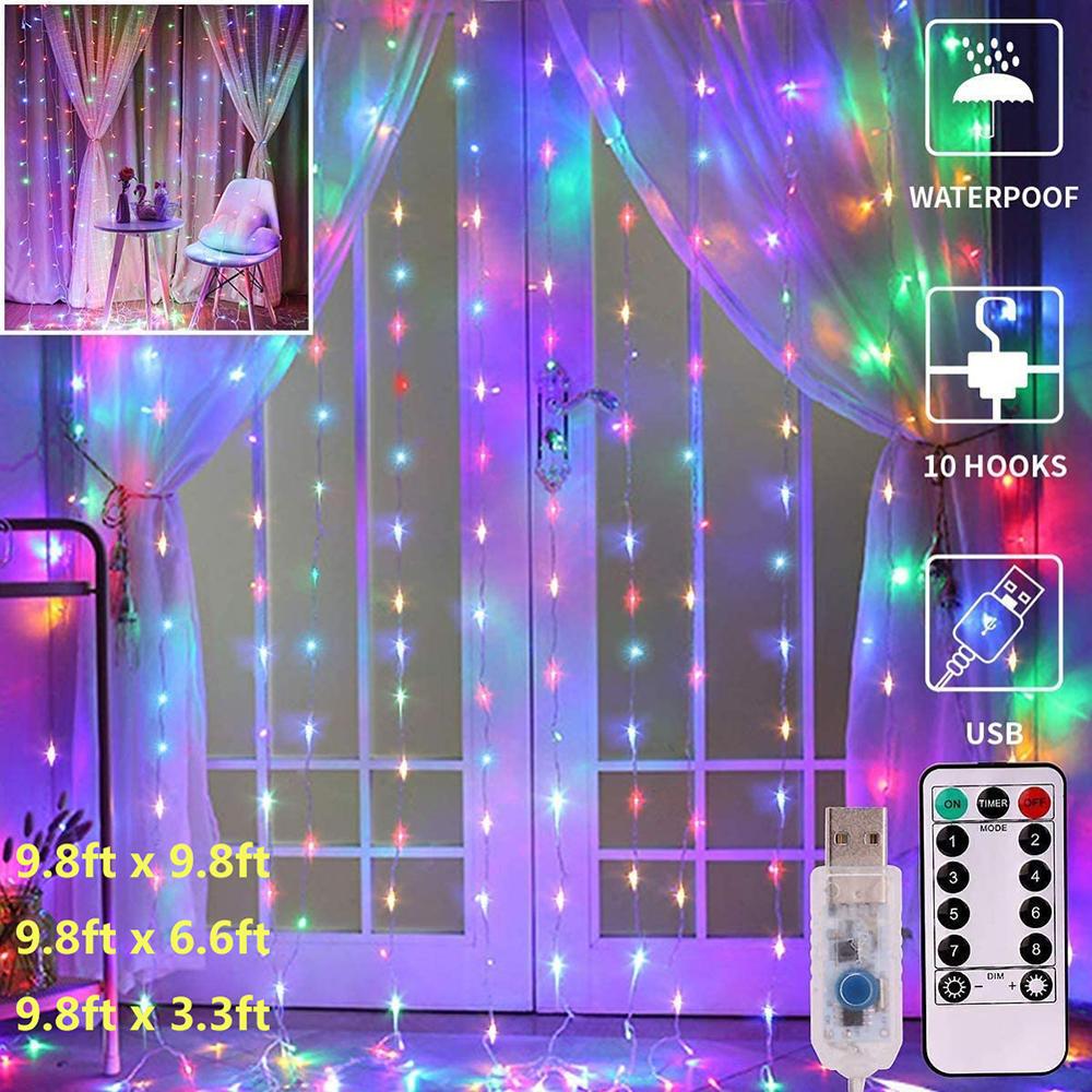 LEADLY 3x3m Window Curtain String Light 300 LED Lighting Fairy Lights Remote Control USB Waterproof Lights For Christmas Bedroom