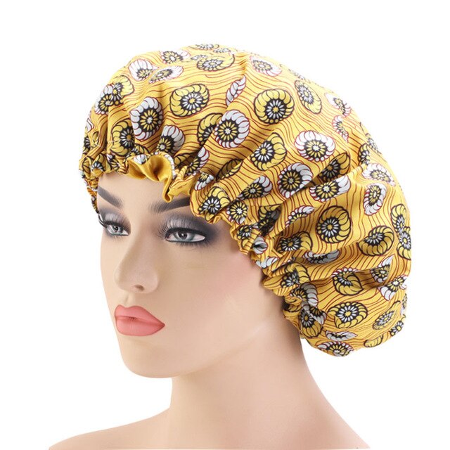 African pattern satin linned bonnet With Long Ribbon headwrap Double Layer Headwrap headscarf Ankara Big Size Women Hair Cover