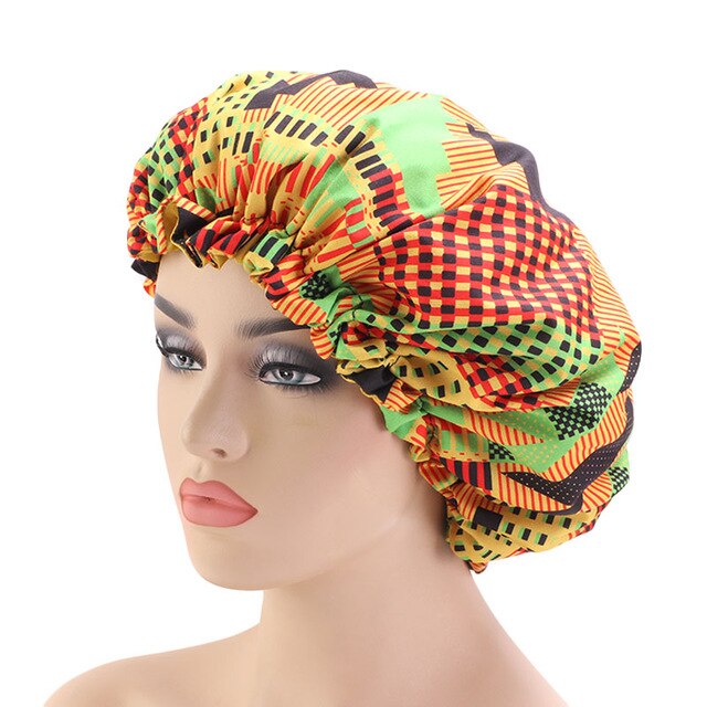 African pattern satin linned bonnet With Long Ribbon headwrap Double Layer Headwrap headscarf Ankara Big Size Women Hair Cover