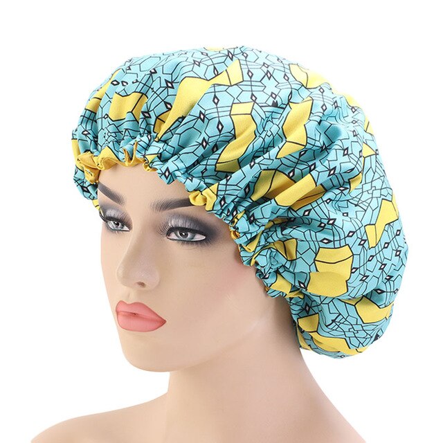 African pattern satin linned bonnet With Long Ribbon headwrap Double Layer Headwrap headscarf Ankara Big Size Women Hair Cover