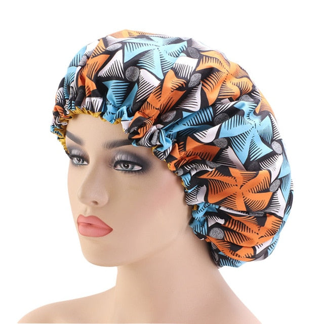 African pattern satin linned bonnet With Long Ribbon headwrap Double Layer Headwrap headscarf Ankara Big Size Women Hair Cover