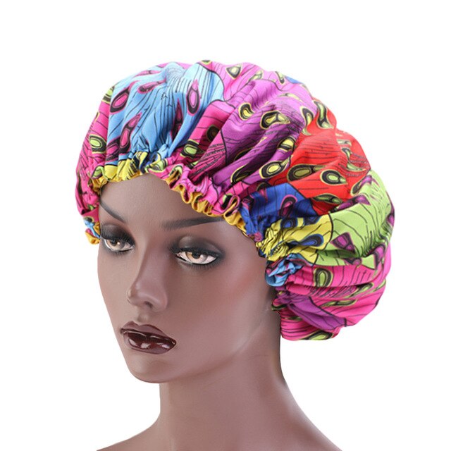 African pattern satin linned bonnet With Long Ribbon headwrap Double Layer Headwrap headscarf Ankara Big Size Women Hair Cover