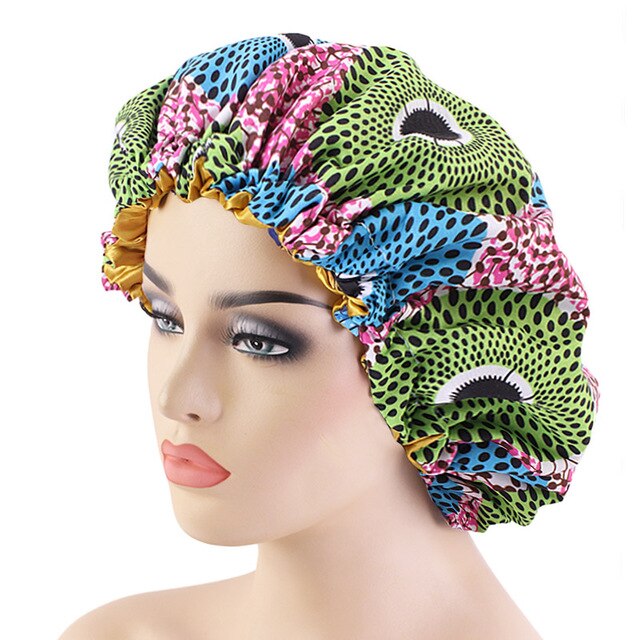 African pattern satin linned bonnet With Long Ribbon headwrap Double Layer Headwrap headscarf Ankara Big Size Women Hair Cover