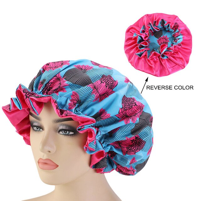 African pattern satin linned bonnet With Long Ribbon headwrap Double Layer Headwrap headscarf Ankara Big Size Women Hair Cover