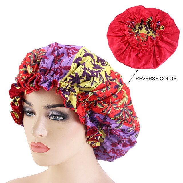 African pattern satin linned bonnet With Long Ribbon headwrap Double Layer Headwrap headscarf Ankara Big Size Women Hair Cover