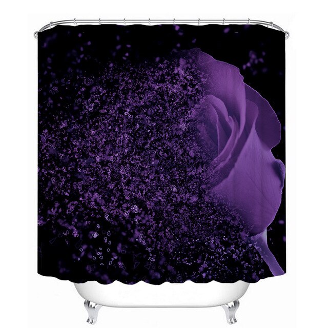 Beautiful Colorful Rose Shower Curtain Bathroom Curtains Set Purple Flowers Pedestal Rug Lid Toilet Cover Mat with 12 Hooks