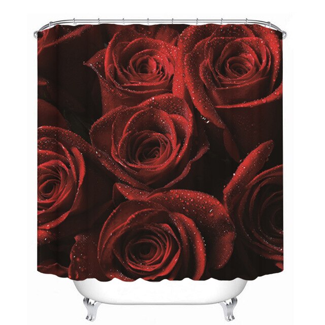 Beautiful Colorful Rose Shower Curtain Bathroom Curtains Set Purple Flowers Pedestal Rug Lid Toilet Cover Mat with 12 Hooks