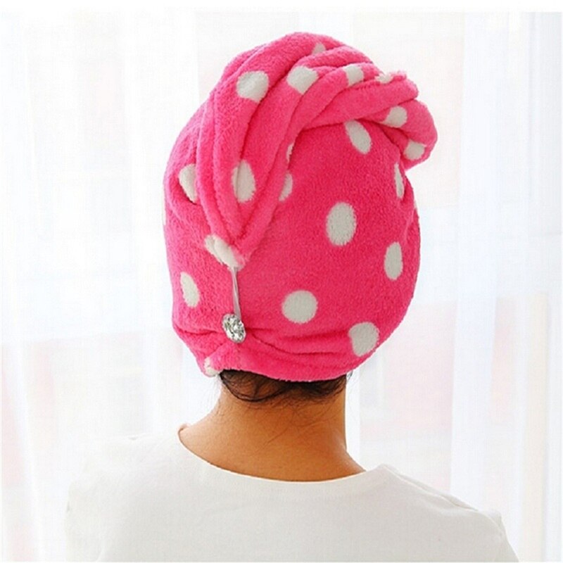 Quick Dry Bath Turbie Turban Twist Drying Cap Loop Button Hat Makeup Cosmetic Bathing Tool Lady Women Girls Hair Wrap Head Towel