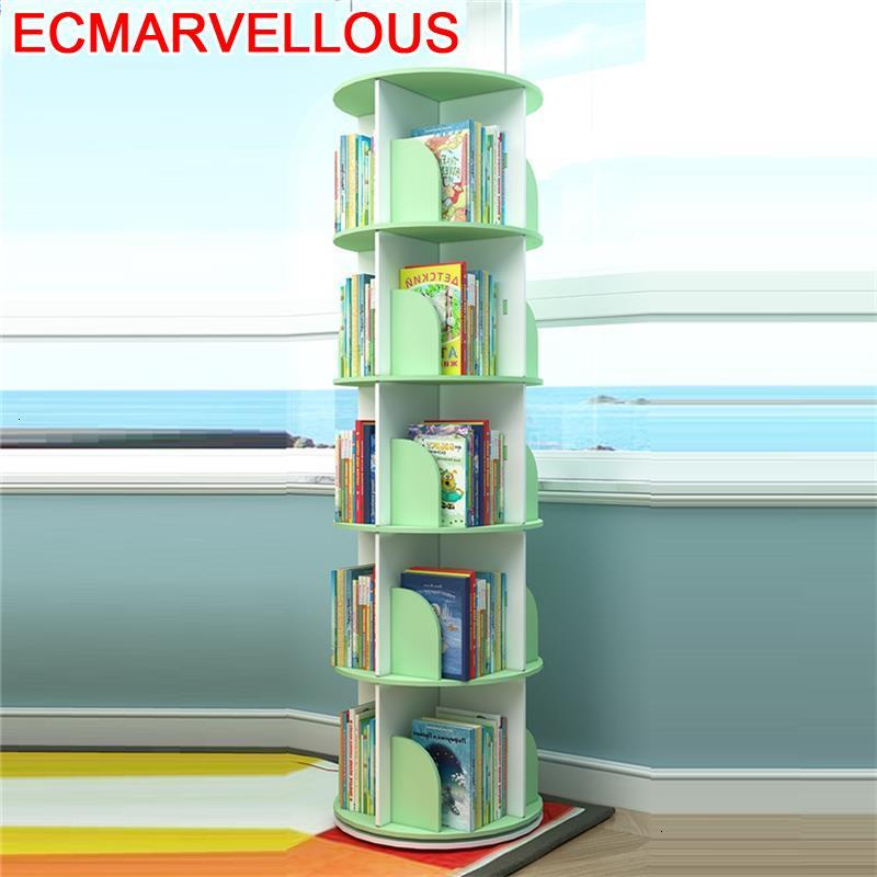 Industrielle Rangement Chambre Enfant Shelf Wood Rotate Rotatable Book Rack Modern Libreria Scaffale Bookcase Bookshelf Case