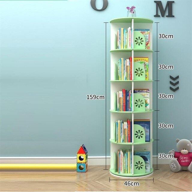 Industrielle Rangement Chambre Enfant Shelf Wood Rotate Rotatable Book Rack Modern Libreria Scaffale Bookcase Bookshelf Case