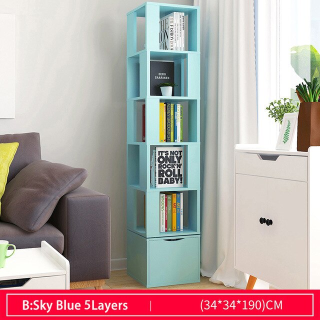 Rotatable Kids Simple Bookshelf Bedroom Modern Students Creative Land Bookcase Living Room Bookrack Multilayer Storage Cabinet