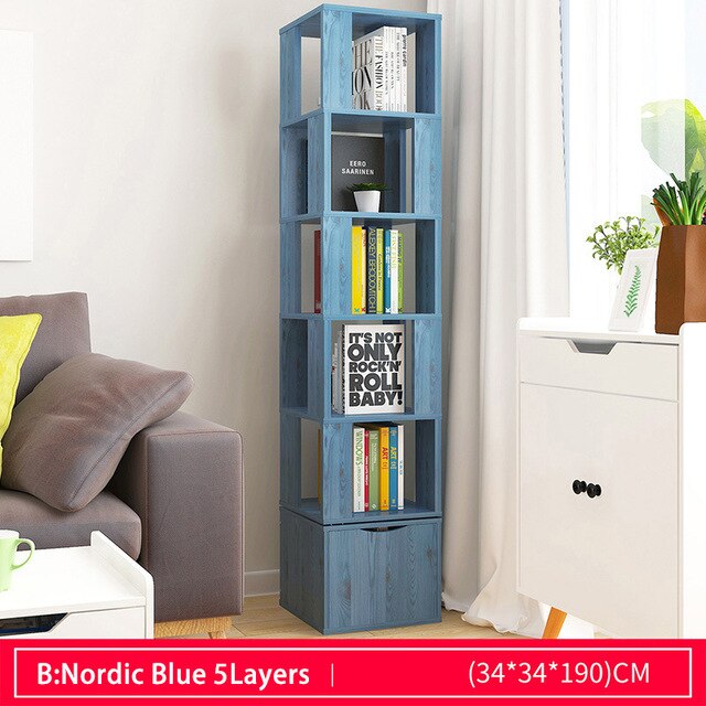 Rotatable Kids Simple Bookshelf Bedroom Modern Students Creative Land Bookcase Living Room Bookrack Multilayer Storage Cabinet