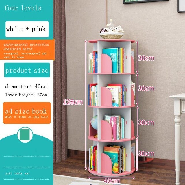 Infantil Kid Bookshelf Shabby Estanteria Madera Rotatable Rotate Libreria Scaffale Modern Rack Home Furniture Book Shelf Case