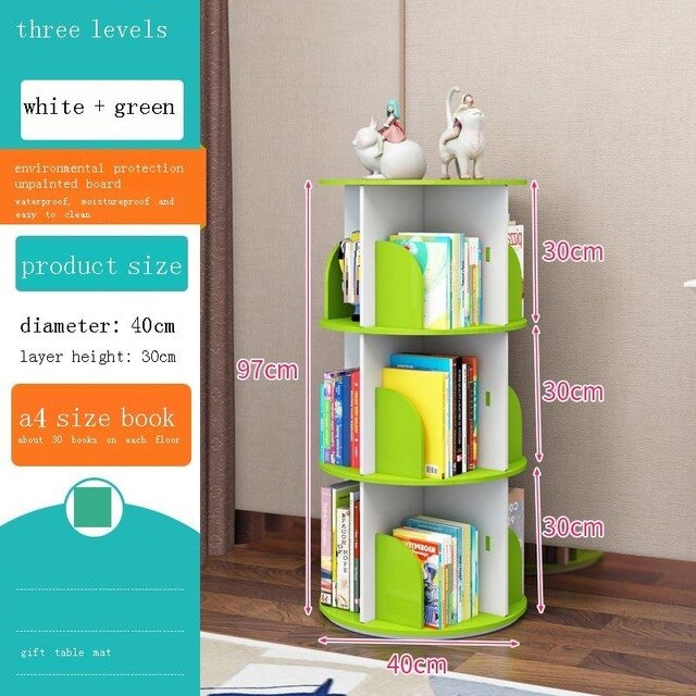 Infantil Kid Bookshelf Shabby Estanteria Madera Rotatable Rotate Libreria Scaffale Modern Rack Home Furniture Book Shelf Case