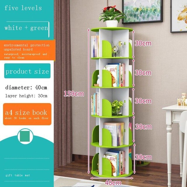 Infantil Kid Bookshelf Shabby Estanteria Madera Rotatable Rotate Libreria Scaffale Modern Rack Home Furniture Book Shelf Case