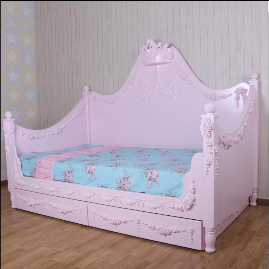 European - style Mediterranean style carved girl bed wood solid wood furniture children 's custom bed children princess bed